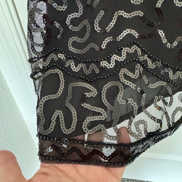 Pearl Georgina Chapman Marchesa NWT Sheer Lined Black Mini Dress Sequins Women 6 - Picture 7 of 11